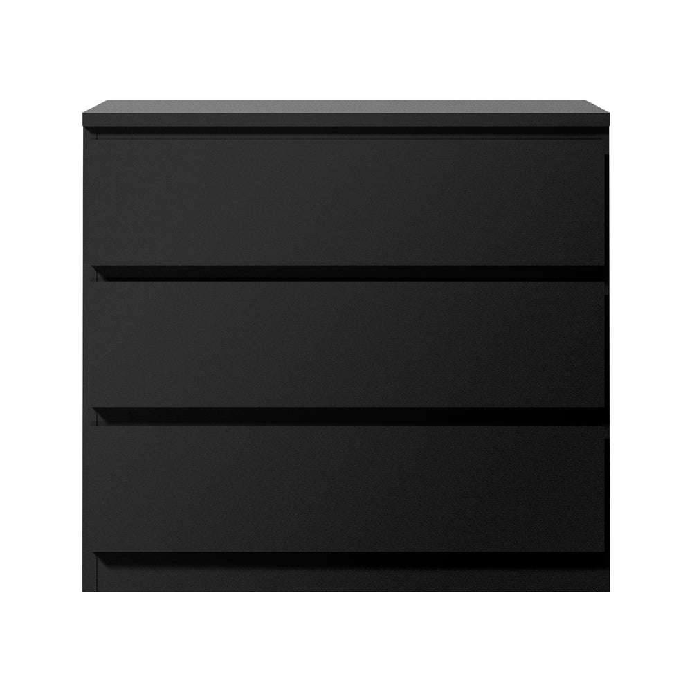 Oikiture 3 Chest of Drawers Lowboy Dresser Table Black-Chest of Drawers-PEROZ Accessories