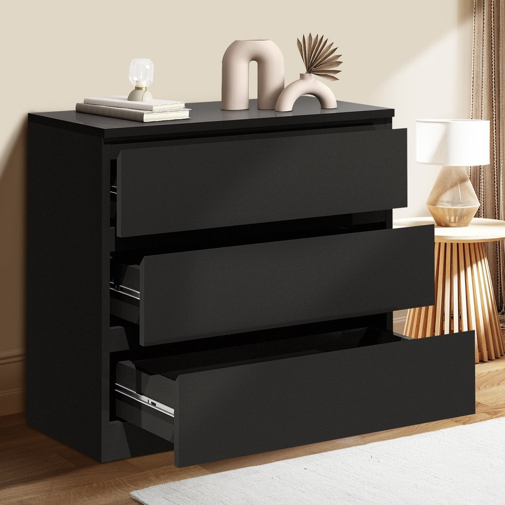 Oikiture 3 Chest of Drawers Lowboy Dresser Table Black-Chest of Drawers-PEROZ Accessories