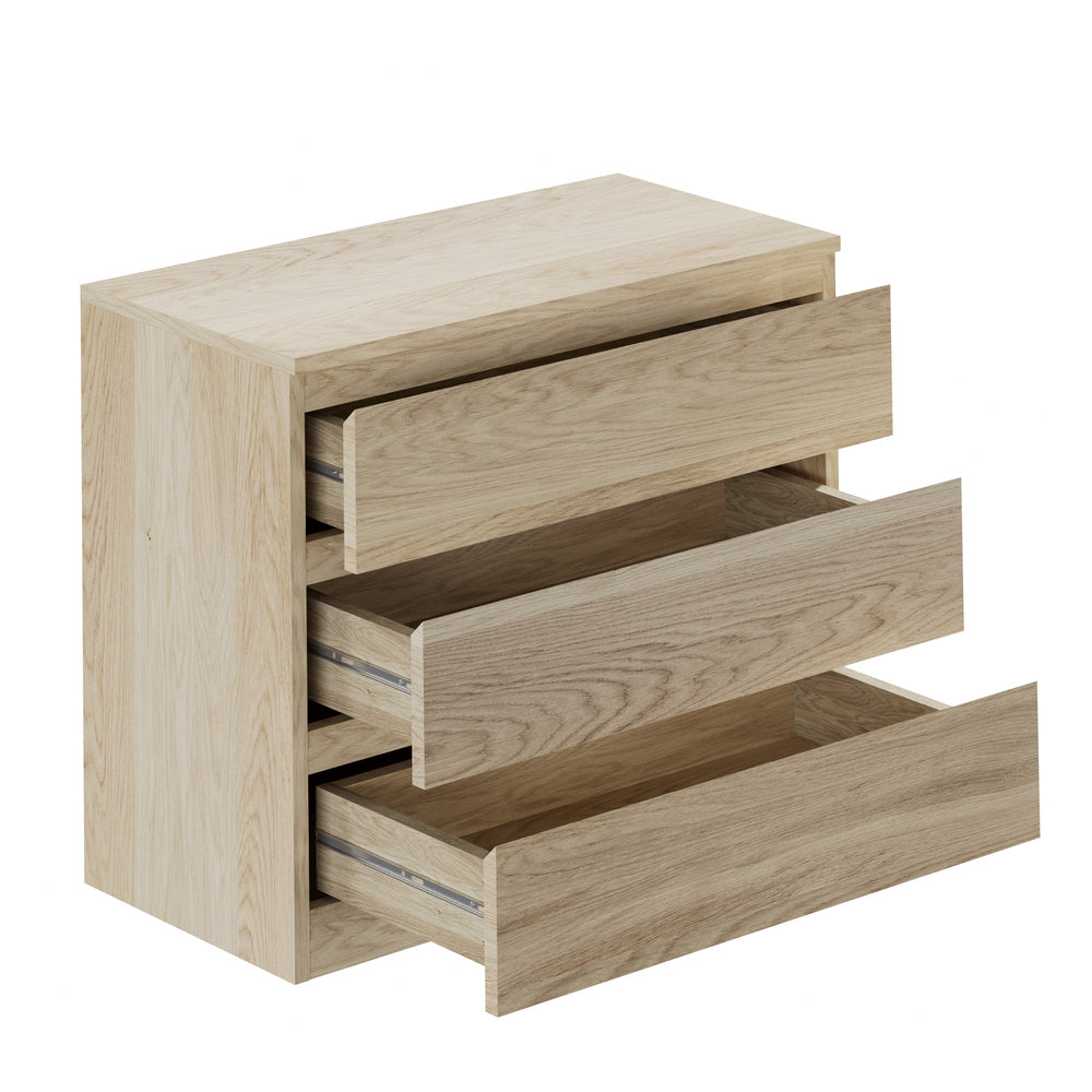 Oikiture 3 Chest of Drawers Lowboy Dresser Table Natural-Chest of Drawers-PEROZ Accessories