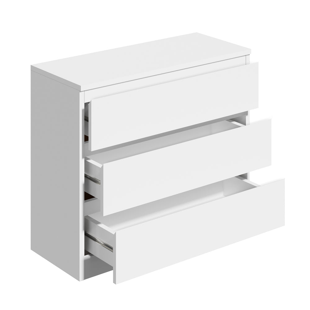 Oikiture 3 Chest of Drawers Lowboy Handle-Free White-Chest of Drawers-PEROZ Accessories