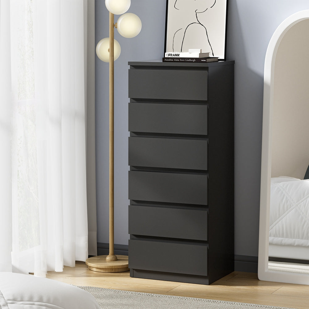 Oikiture 6 Chest of Drawers Tallboy Dresser Table Black-Chest of Drawers-PEROZ Accessories