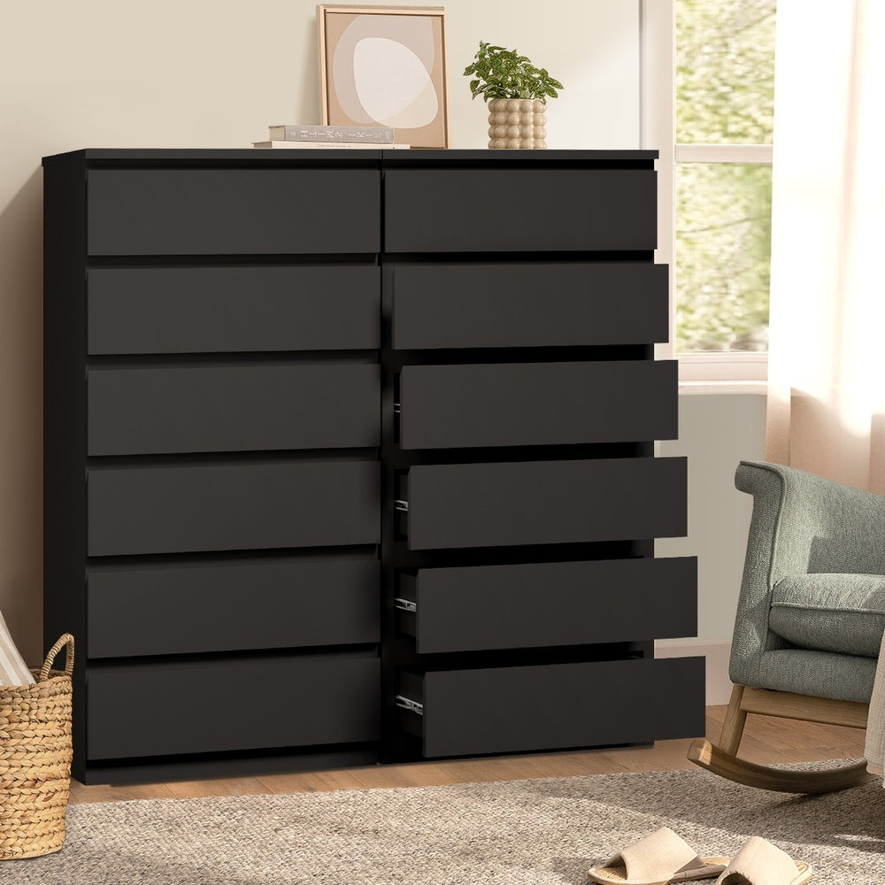 Oikiture 6 Chest of Drawers Tallboy Dresser Table Black-Chest of Drawers-PEROZ Accessories
