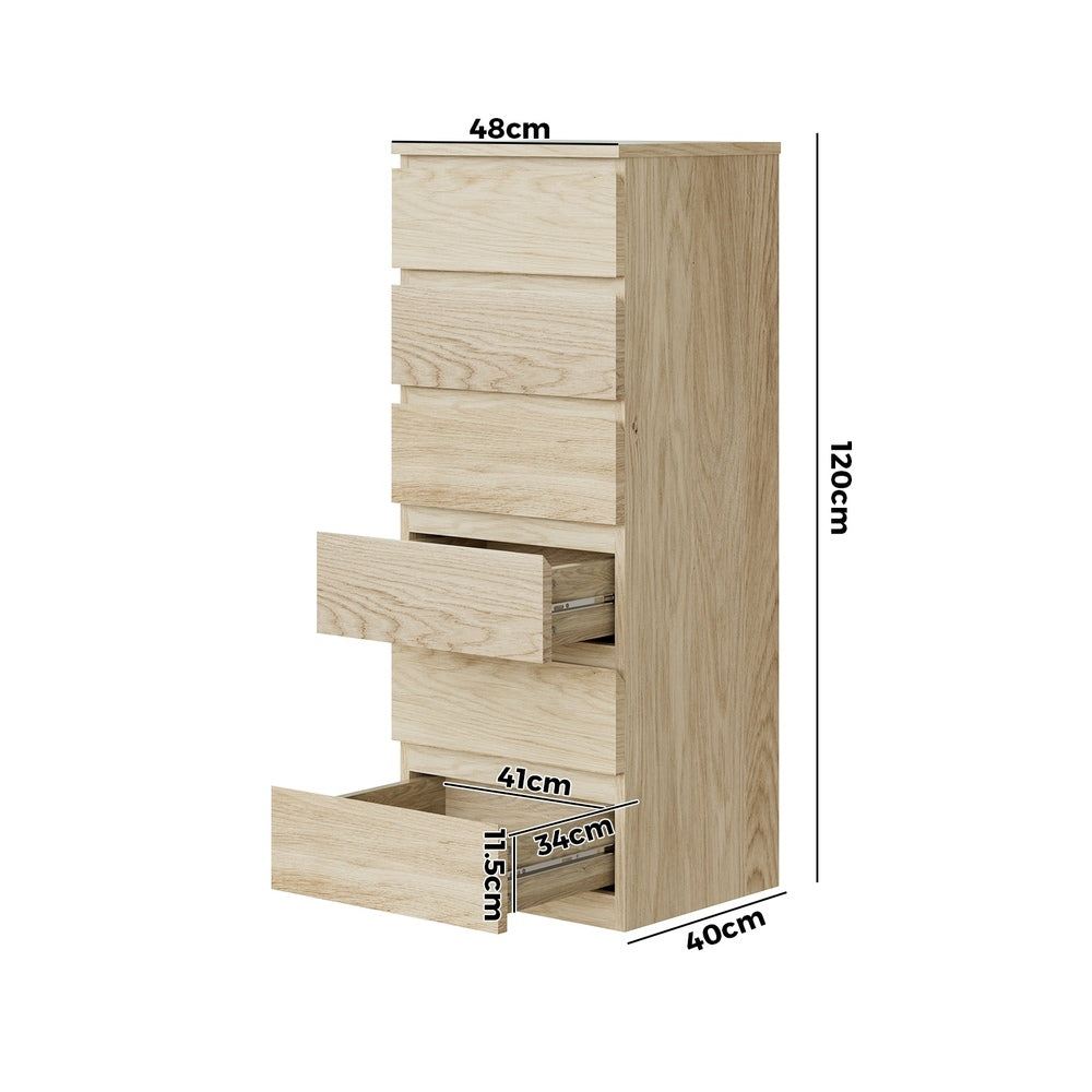 Oikiture 6 Chest of Drawers Tallboy Dresser Table Natural-Chest of Drawers-PEROZ Accessories