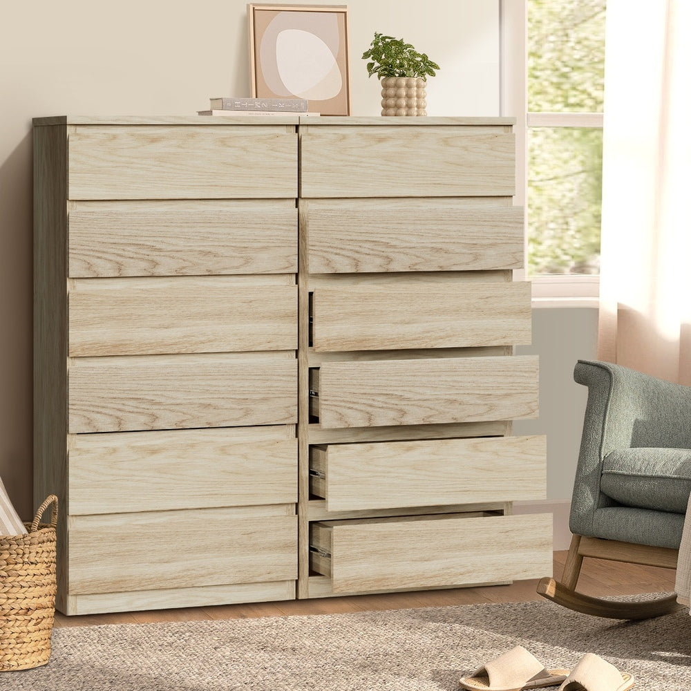 Oikiture 6 Chest of Drawers Tallboy Dresser Table Natural-Chest of Drawers-PEROZ Accessories