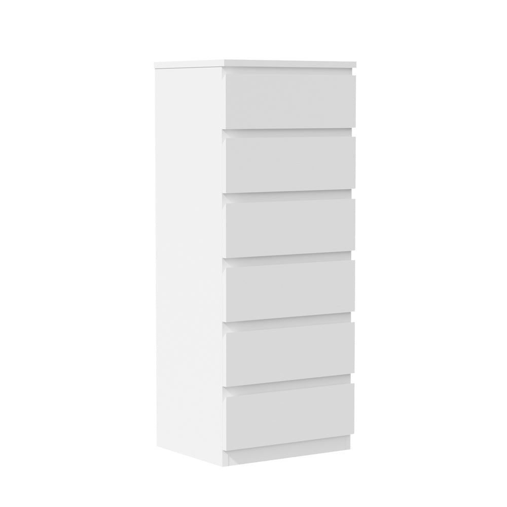 Oikiture 6 Chest of Drawers Lowboy Handle-Free White-Chest of Drawers-PEROZ Accessories