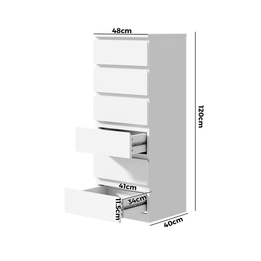 Oikiture 6 Chest of Drawers Lowboy Handle-Free White-Chest of Drawers-PEROZ Accessories