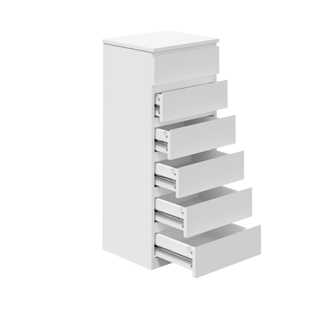 Oikiture 6 Chest of Drawers Lowboy Handle-Free White-Chest of Drawers-PEROZ Accessories