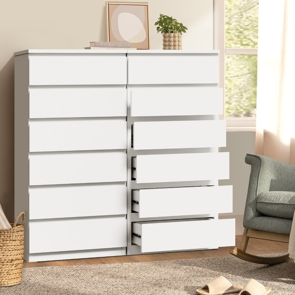Oikiture 6 Chest of Drawers Lowboy Handle-Free White-Chest of Drawers-PEROZ Accessories