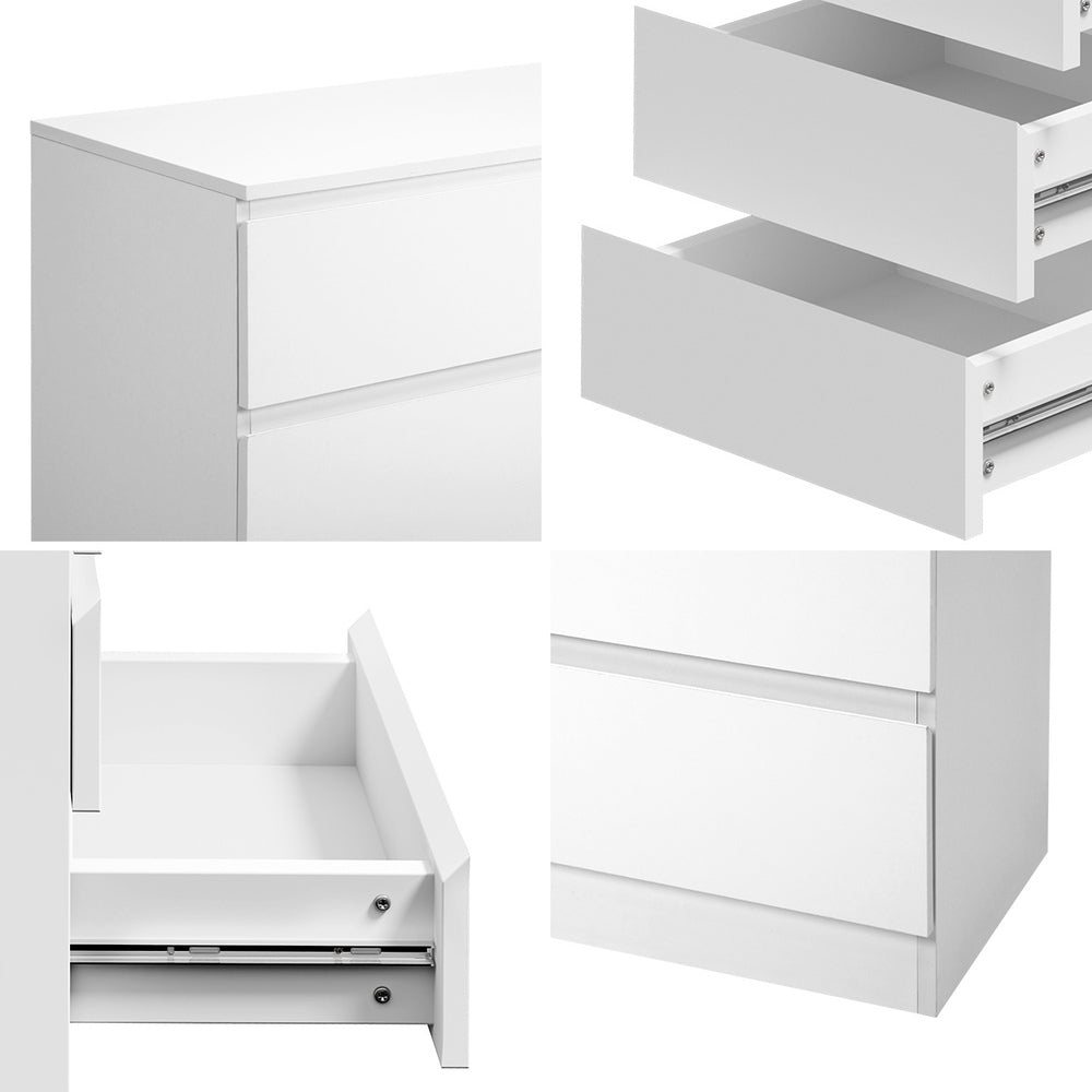 Oikiture 6 Chest of Drawers Lowboy Handle-Free White-Chest of Drawers-PEROZ Accessories