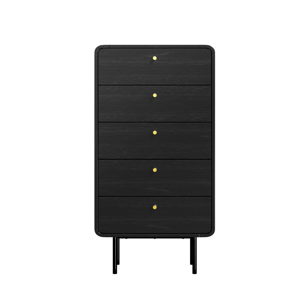 Oikiture 5 Chest of Drawers Dresser Tallboy Metal Handle Black-Chest of Drawers-PEROZ Accessories