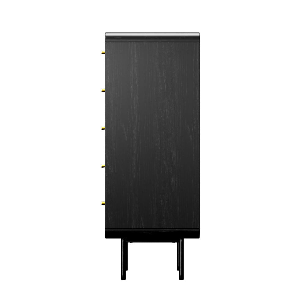 Oikiture 5 Chest of Drawers Dresser Tallboy Metal Handle Black-Chest of Drawers-PEROZ Accessories