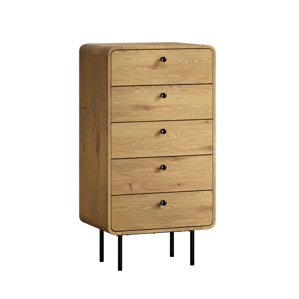 Oikiture 5 Chest of Drawers Dresser Tallboy Wooden Handle Natural-Chest of Drawers-PEROZ Accessories