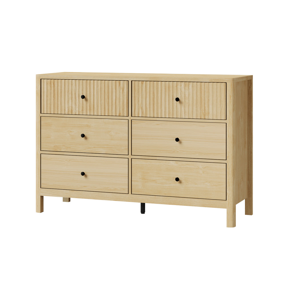 Oikiture 6 Chest of Drawers Dresser Tallboy Storage Cabinet Natural-Chest of Drawerss-PEROZ Accessories