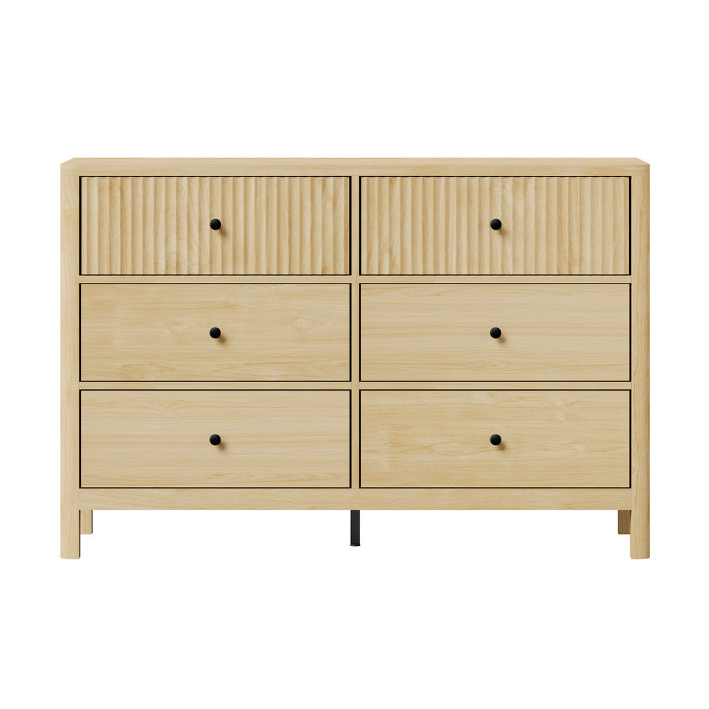 Oikiture 6 Chest of Drawers Dresser Tallboy Storage Cabinet Natural-Chest of Drawerss-PEROZ Accessories