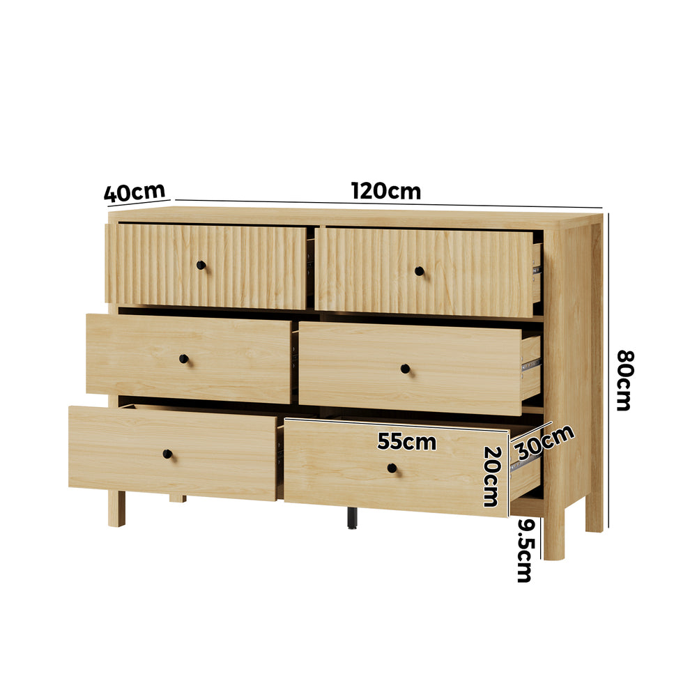 Oikiture 6 Chest of Drawers Dresser Tallboy Storage Cabinet Natural-Chest of Drawerss-PEROZ Accessories