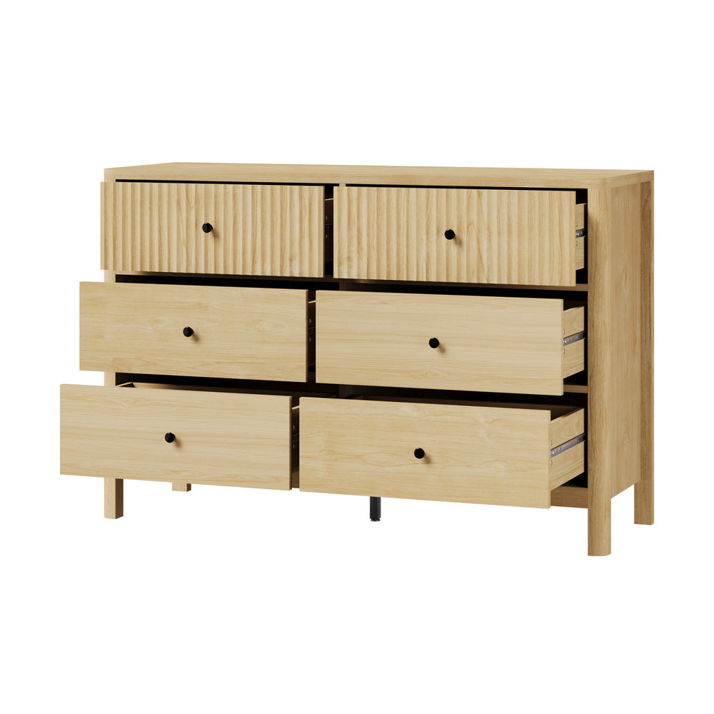 Oikiture 6 Chest of Drawers Dresser Tallboy Storage Cabinet Natural-Chest of Drawerss-PEROZ Accessories