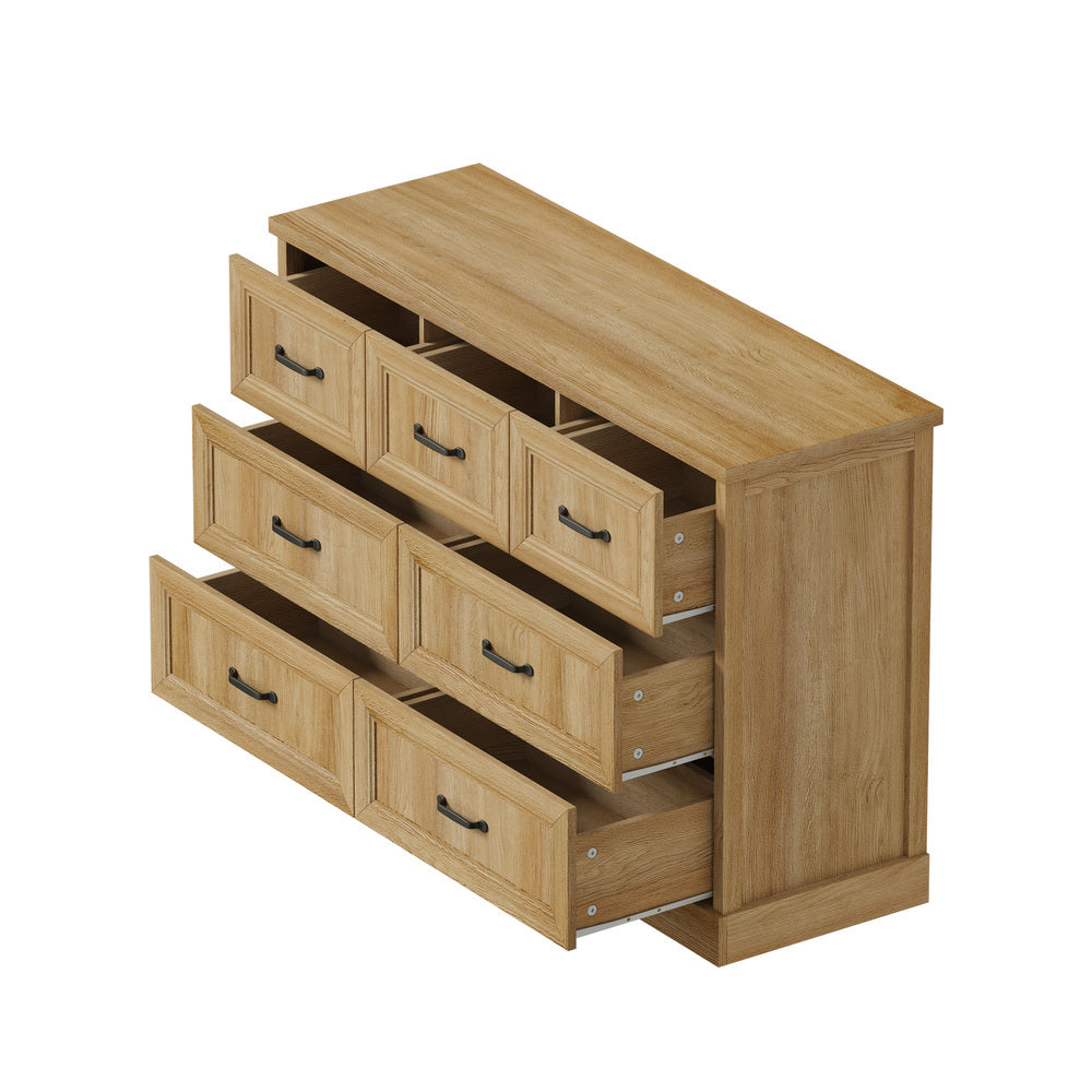 Oikiture 7 Chest of Drawers Bedside Dresser Tallboy Storage Natural-Chest of Drawers-PEROZ Accessories