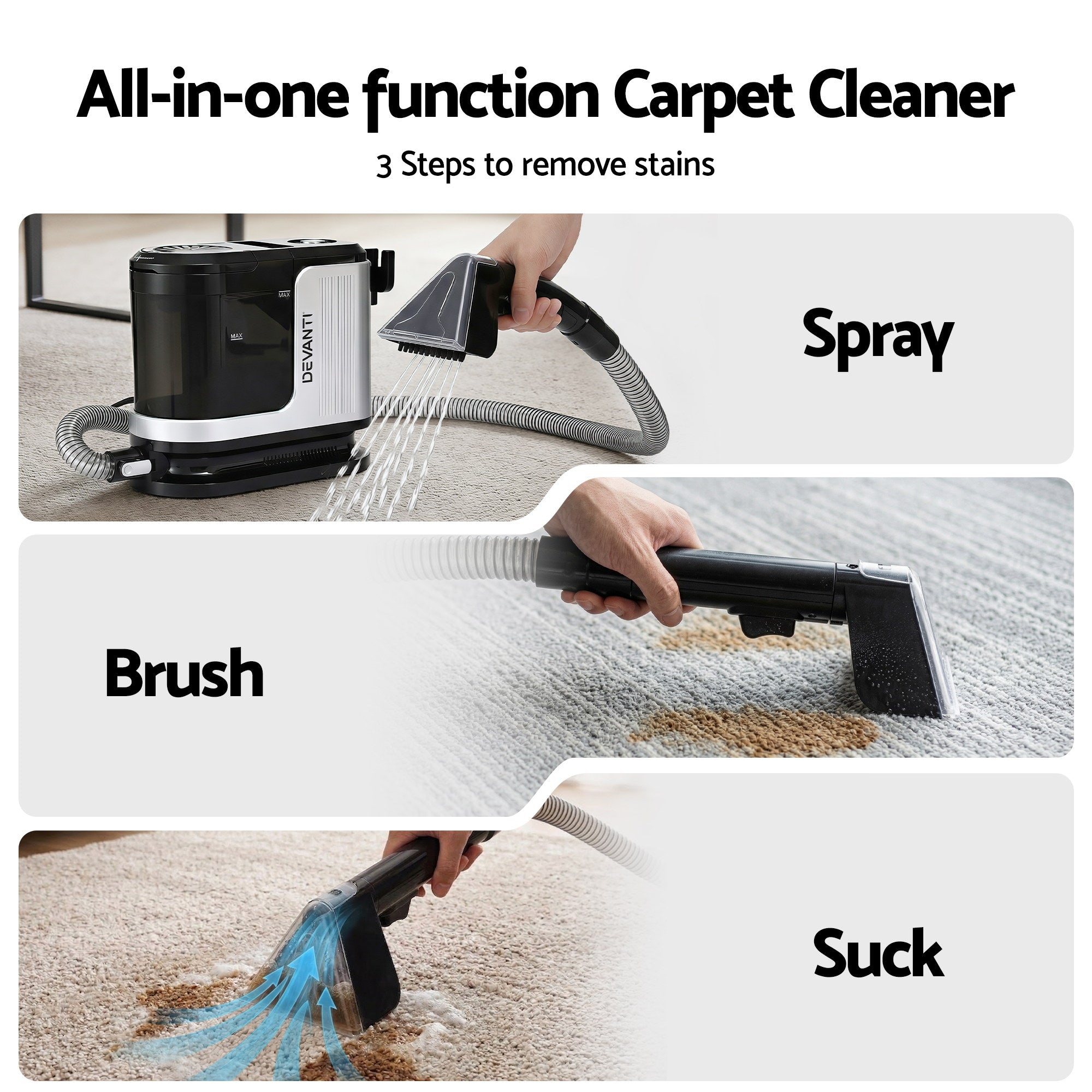 Devanti Carpet Washer Vacuum Cleaner 600W 13kpa Hose Self-Cleaning Function-Auto Accessories > Auto Accessories Others > Automotive Cleaning-PEROZ Accessories