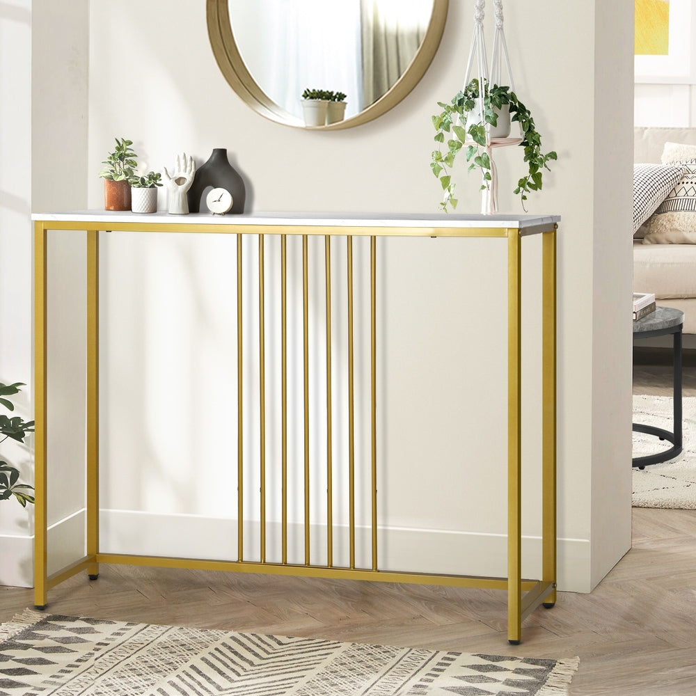 Oikiture Console Table, 95cm Entryway Tables with Marble Tabletop and Steel Frame Coffee Table Side Table End Table-Console Tables-PEROZ Accessories