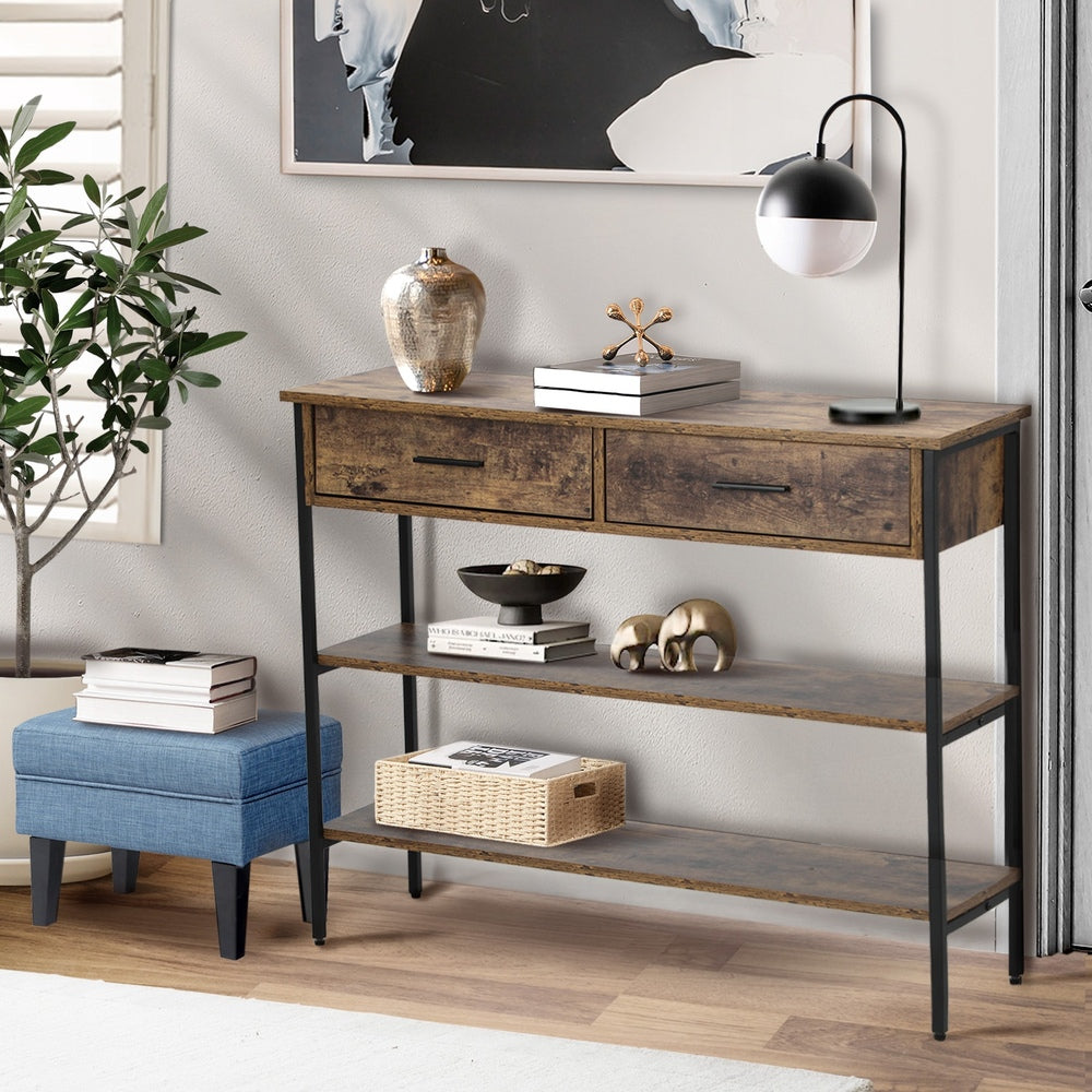 Oikiture 3-Tier Console Table with 2 Drawers-Console Table-PEROZ Accessories