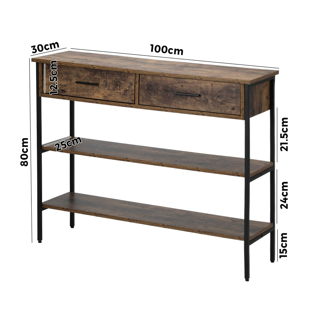Oikiture 3-Tier Console Table with 2 Drawers-Console Table-PEROZ Accessories