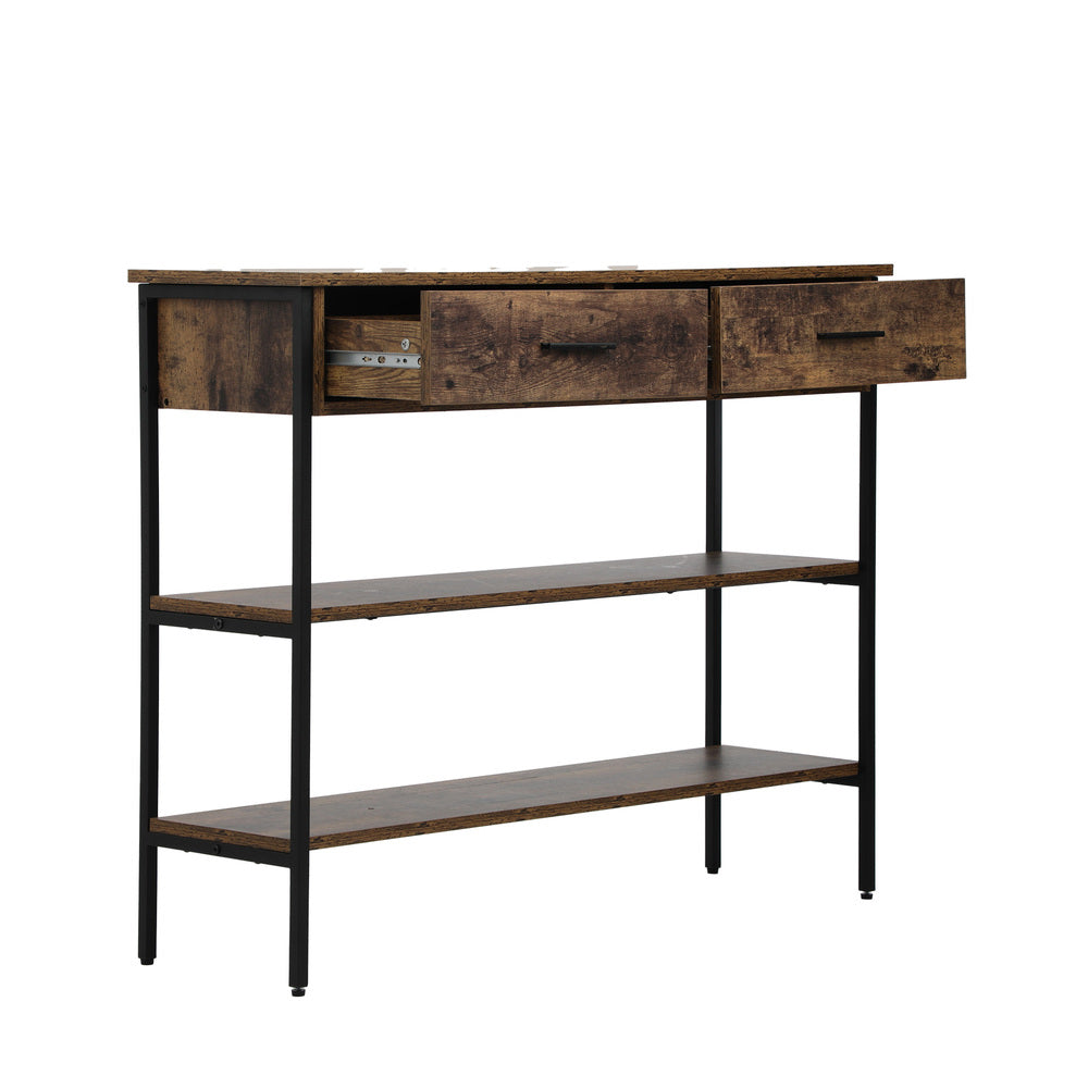 Oikiture 3-Tier Console Table with 2 Drawers-Console Table-PEROZ Accessories