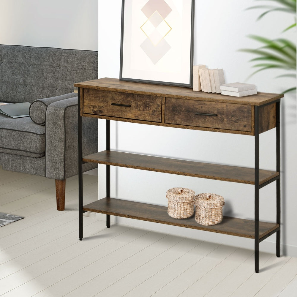 Oikiture 3-Tier Console Table with 2 Drawers-Console Table-PEROZ Accessories