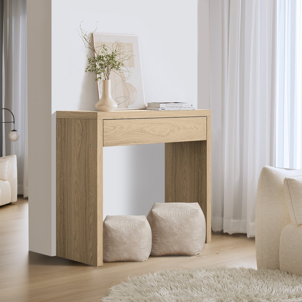 Oikiture Console Table Wood with Drawer Natural-Console Table-PEROZ Accessories