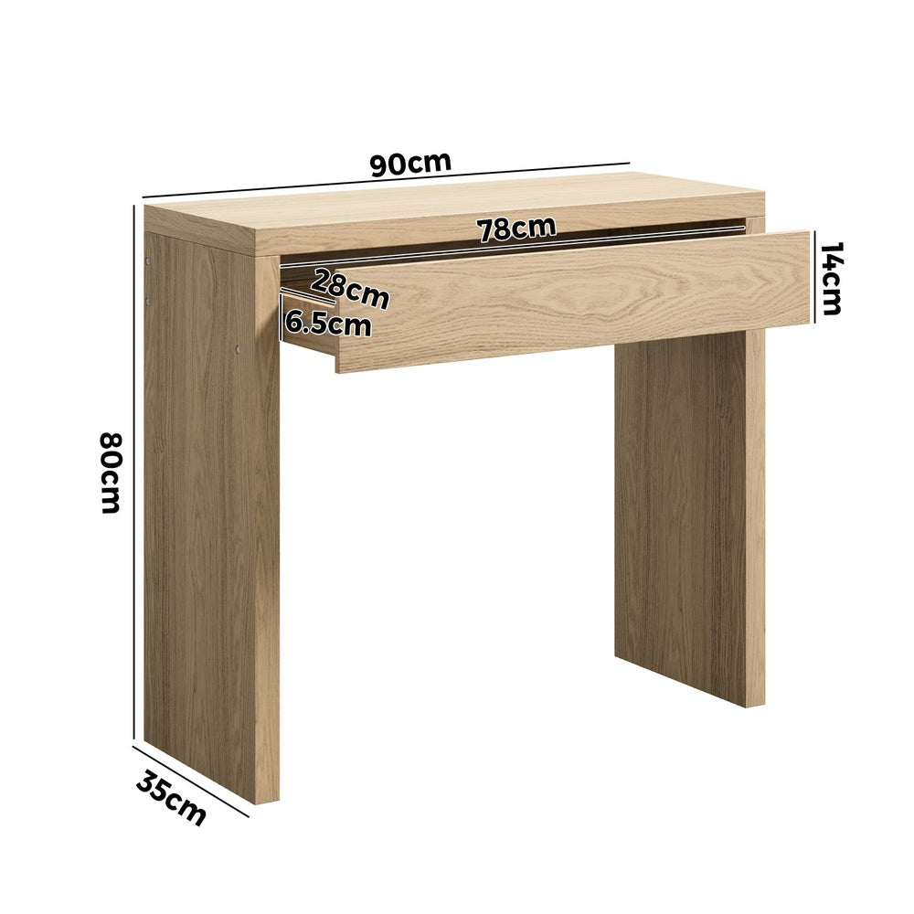 Oikiture Console Table Wood with Drawer Natural-Console Table-PEROZ Accessories