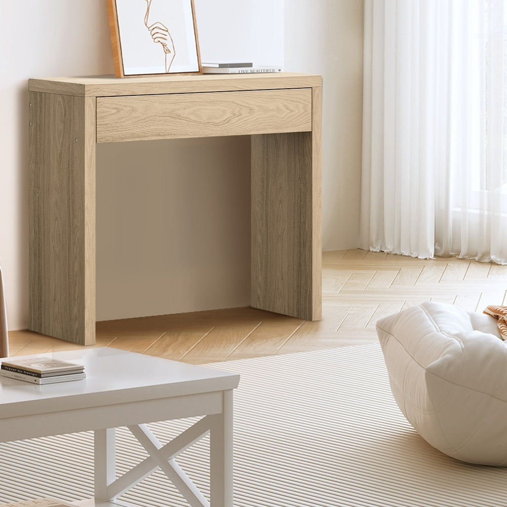 Oikiture Console Table Wood with Drawer Natural-Console Table-PEROZ Accessories