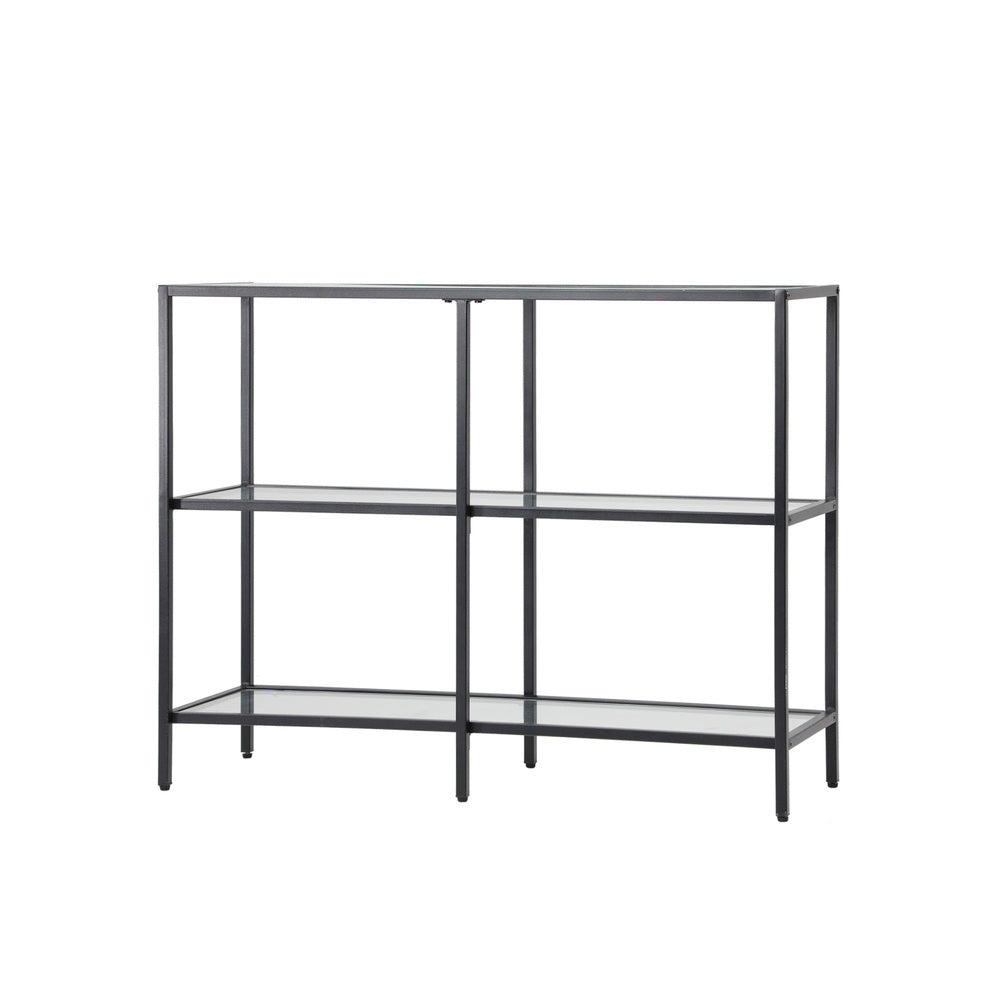 Oikiture Console Table Tempered Glass 3 Shelves Black-Console Table-PEROZ Accessories