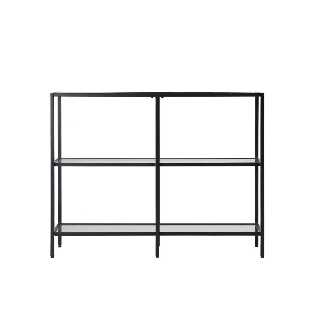 Oikiture Console Table Tempered Glass 3 Shelves Black-Console Table-PEROZ Accessories