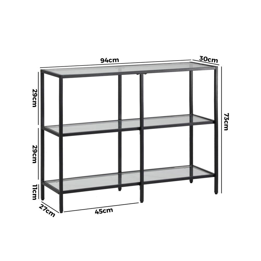 Oikiture Console Table Tempered Glass 3 Shelves Black-Console Table-PEROZ Accessories