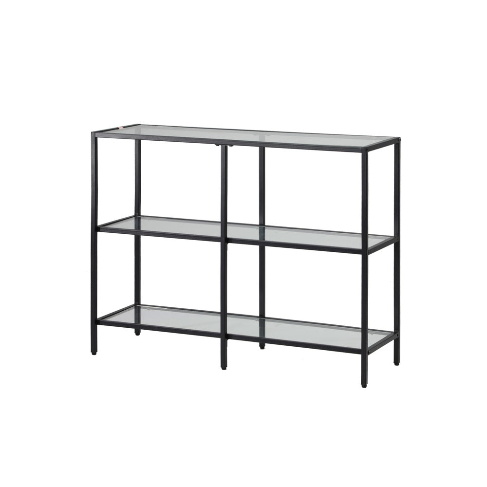 Oikiture Console Table Tempered Glass 3 Shelves Black-Console Table-PEROZ Accessories
