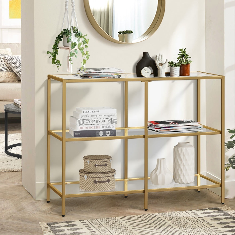 Oikiture Console Table Tempered Glass 3 Shelves Gold-Console Table-PEROZ Accessories