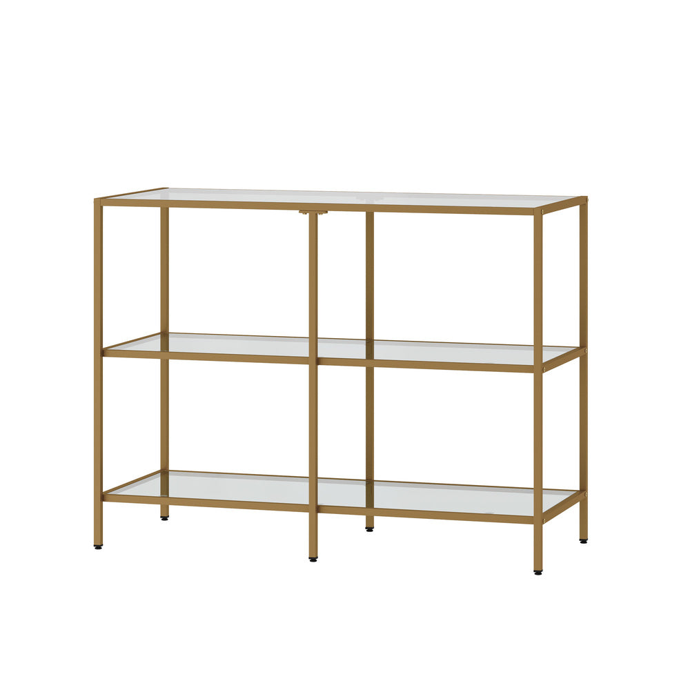 Oikiture Console Table Tempered Glass 3 Shelves Gold-Console Table-PEROZ Accessories