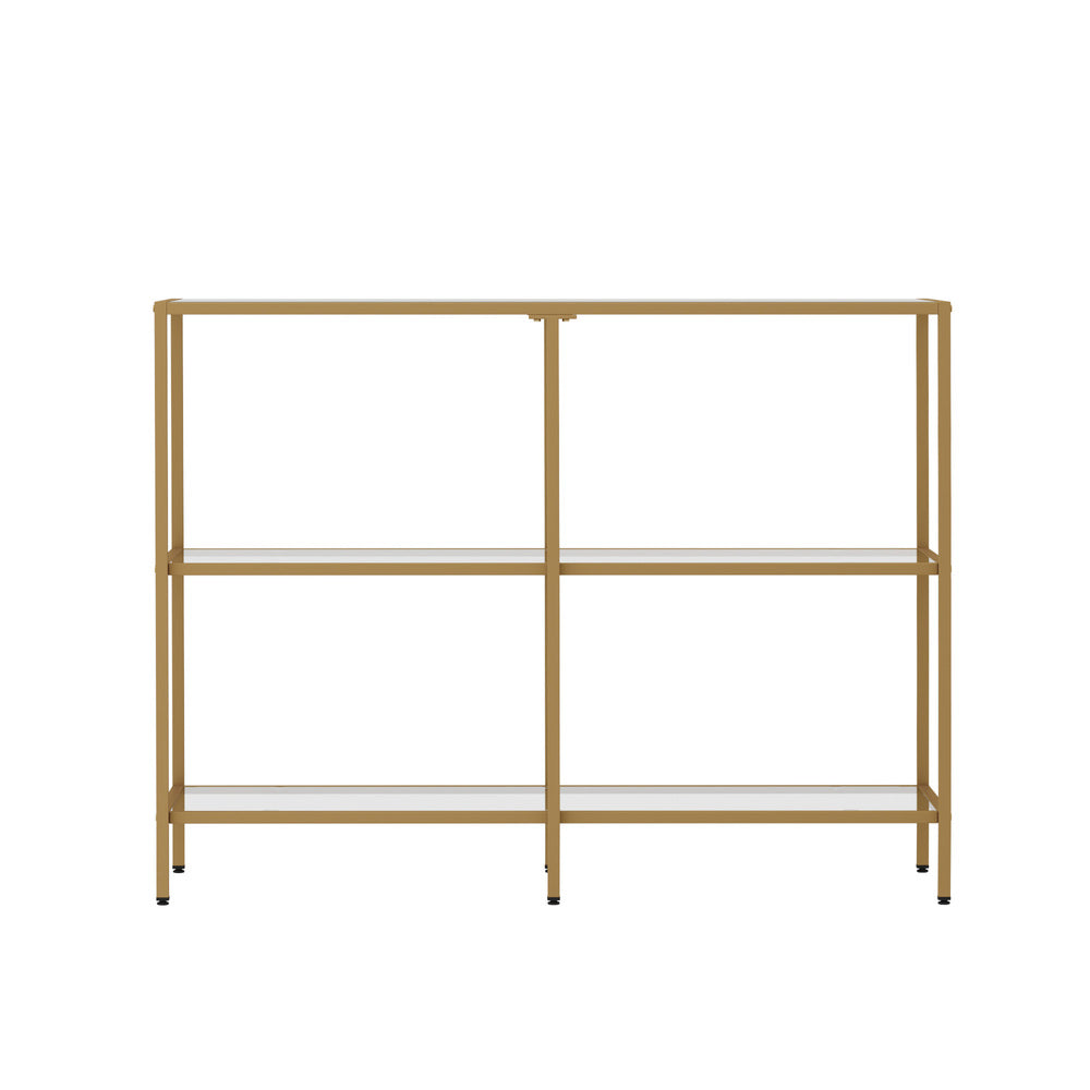 Oikiture Console Table Tempered Glass 3 Shelves Gold-Console Table-PEROZ Accessories