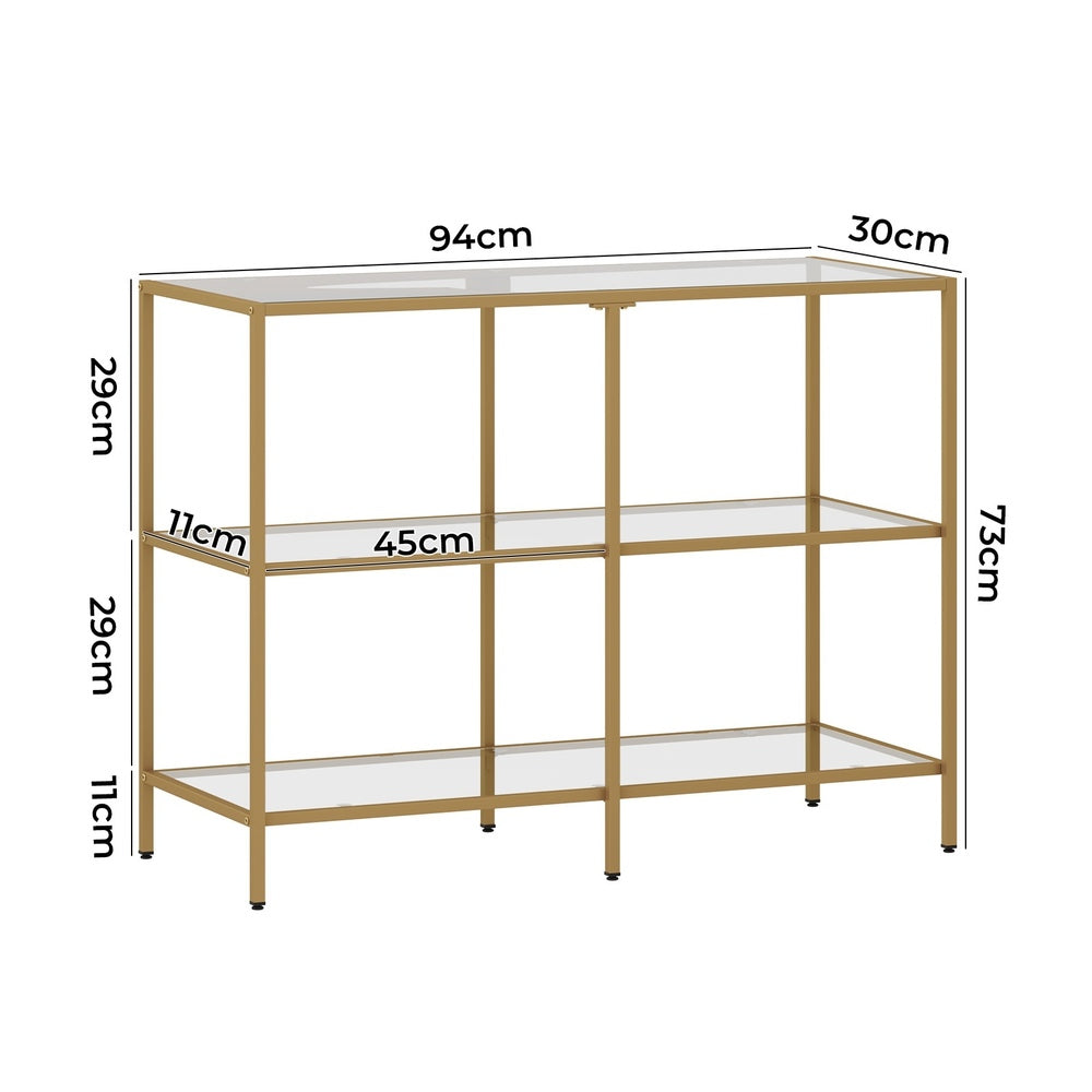 Oikiture Console Table Tempered Glass 3 Shelves Gold-Console Table-PEROZ Accessories