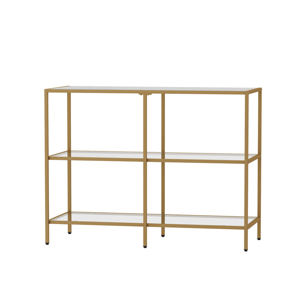 Oikiture Console Table Tempered Glass 3 Shelves Gold-Console Table-PEROZ Accessories