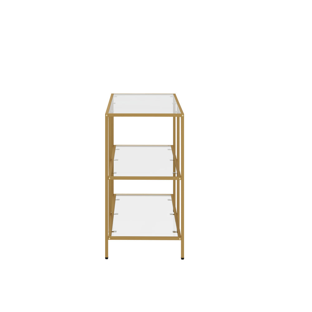 Oikiture Console Table Tempered Glass 3 Shelves Gold-Console Table-PEROZ Accessories