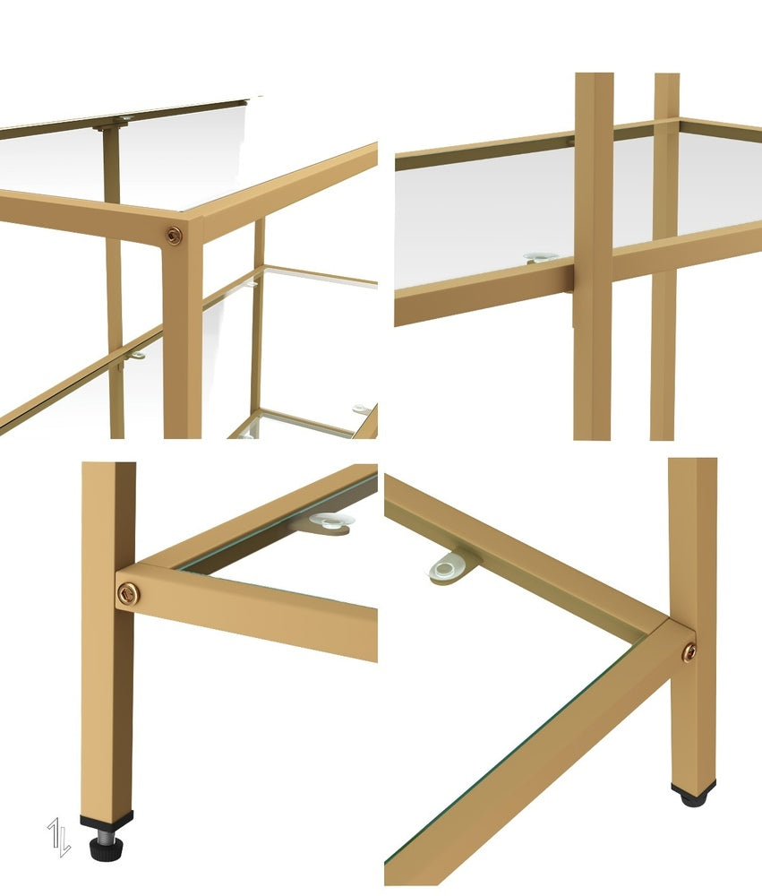 Oikiture Console Table Tempered Glass 3 Shelves Gold-Console Table-PEROZ Accessories