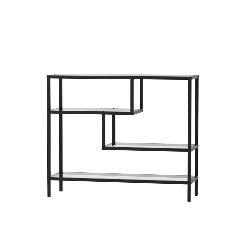 Oikiture Console Table Tempered Glass 4 Shelves Black-Console Table-PEROZ Accessories