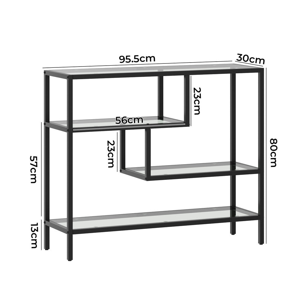 Oikiture Console Table Tempered Glass 4 Shelves Black-Console Table-PEROZ Accessories