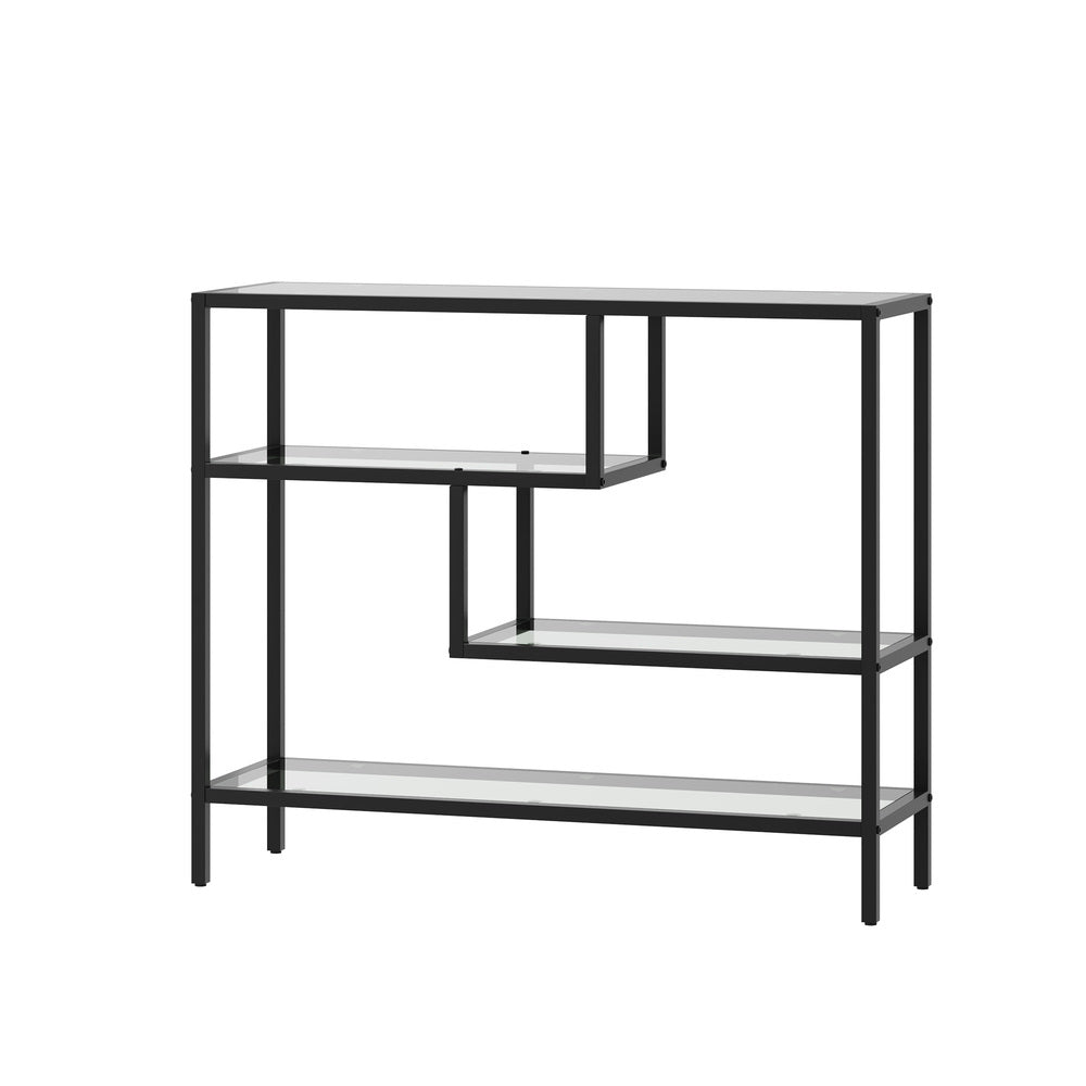 Oikiture Console Table Tempered Glass 4 Shelves Black-Console Table-PEROZ Accessories