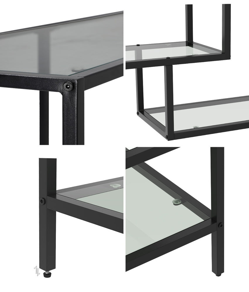 Oikiture Console Table Tempered Glass 4 Shelves Black-Console Table-PEROZ Accessories