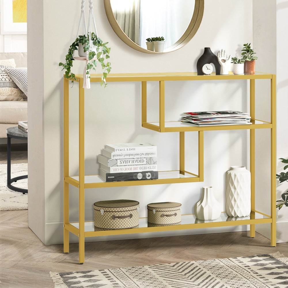 Oikiture Console Table Tempered Glass 4 Shelves Gold-Console Table-PEROZ Accessories