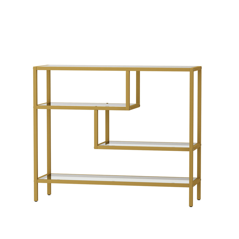 Oikiture Console Table Tempered Glass 4 Shelves Gold-Console Table-PEROZ Accessories