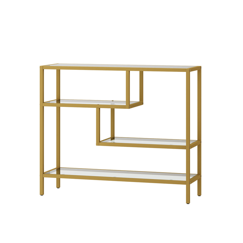 Oikiture Console Table Tempered Glass 4 Shelves Gold-Console Table-PEROZ Accessories