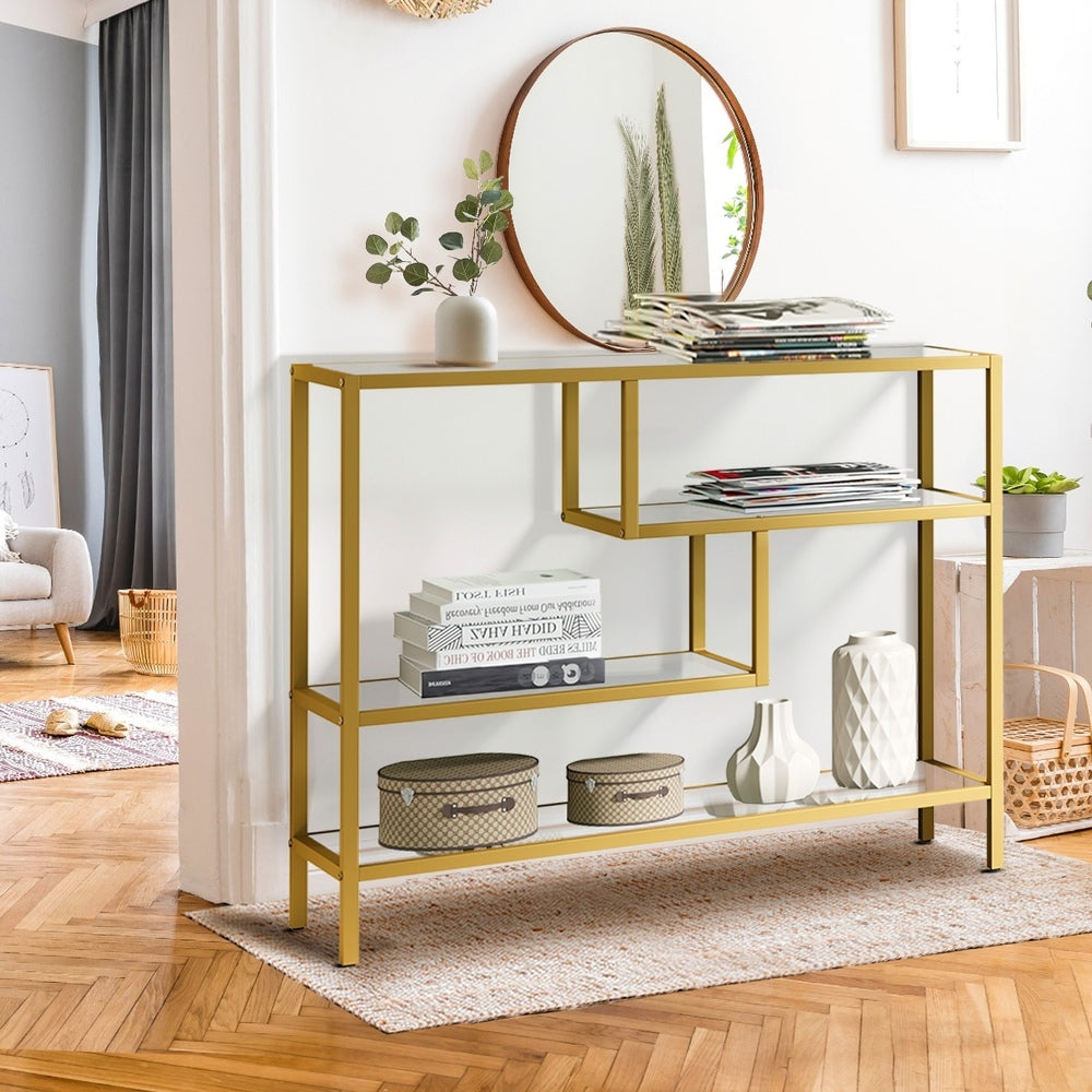 Oikiture Console Table Tempered Glass 4 Shelves Gold-Console Table-PEROZ Accessories