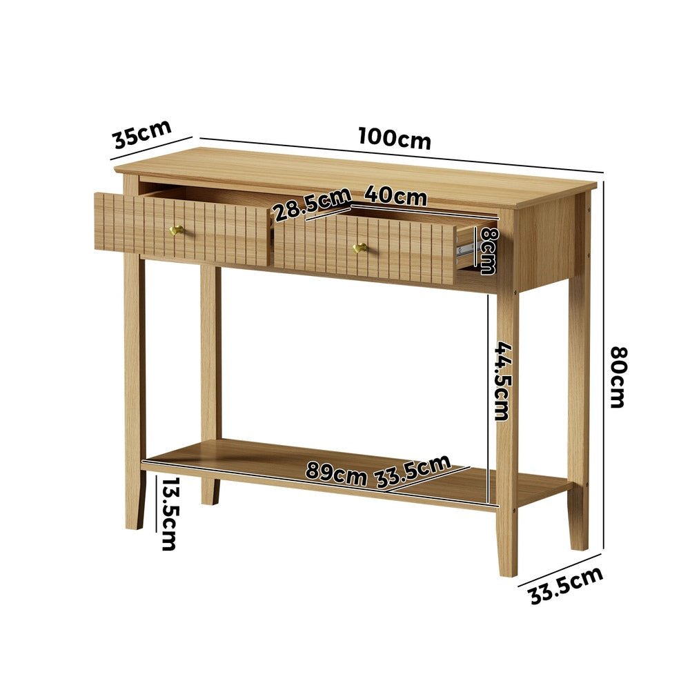 Oikiture 2-tier Console Table 100cm with 2 Storage Drawer-Console Table-PEROZ Accessories